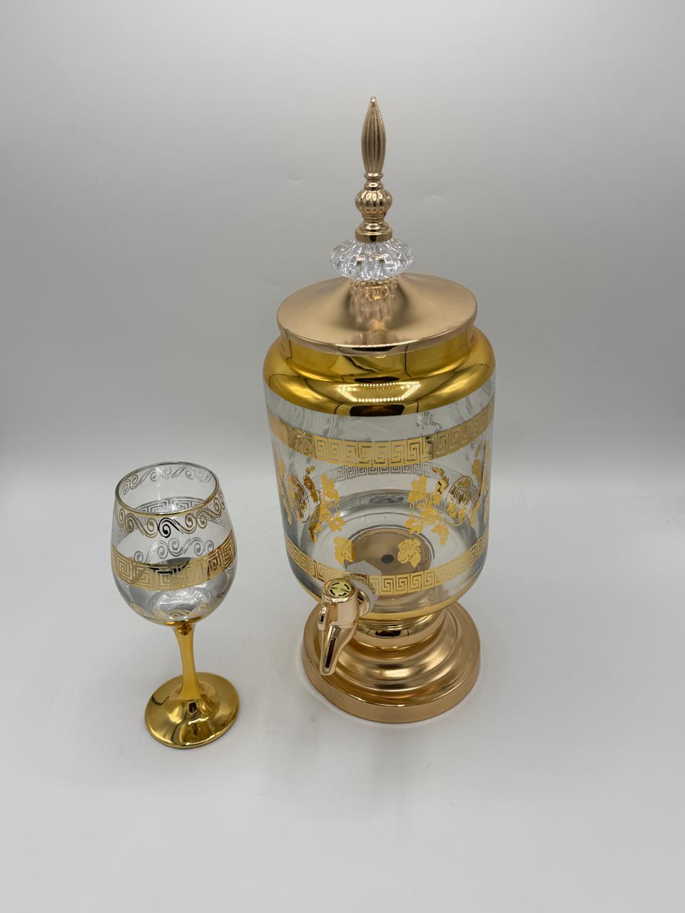 Gold Greek Key Juice Dispenser & Goblet Set (6 Pcs)