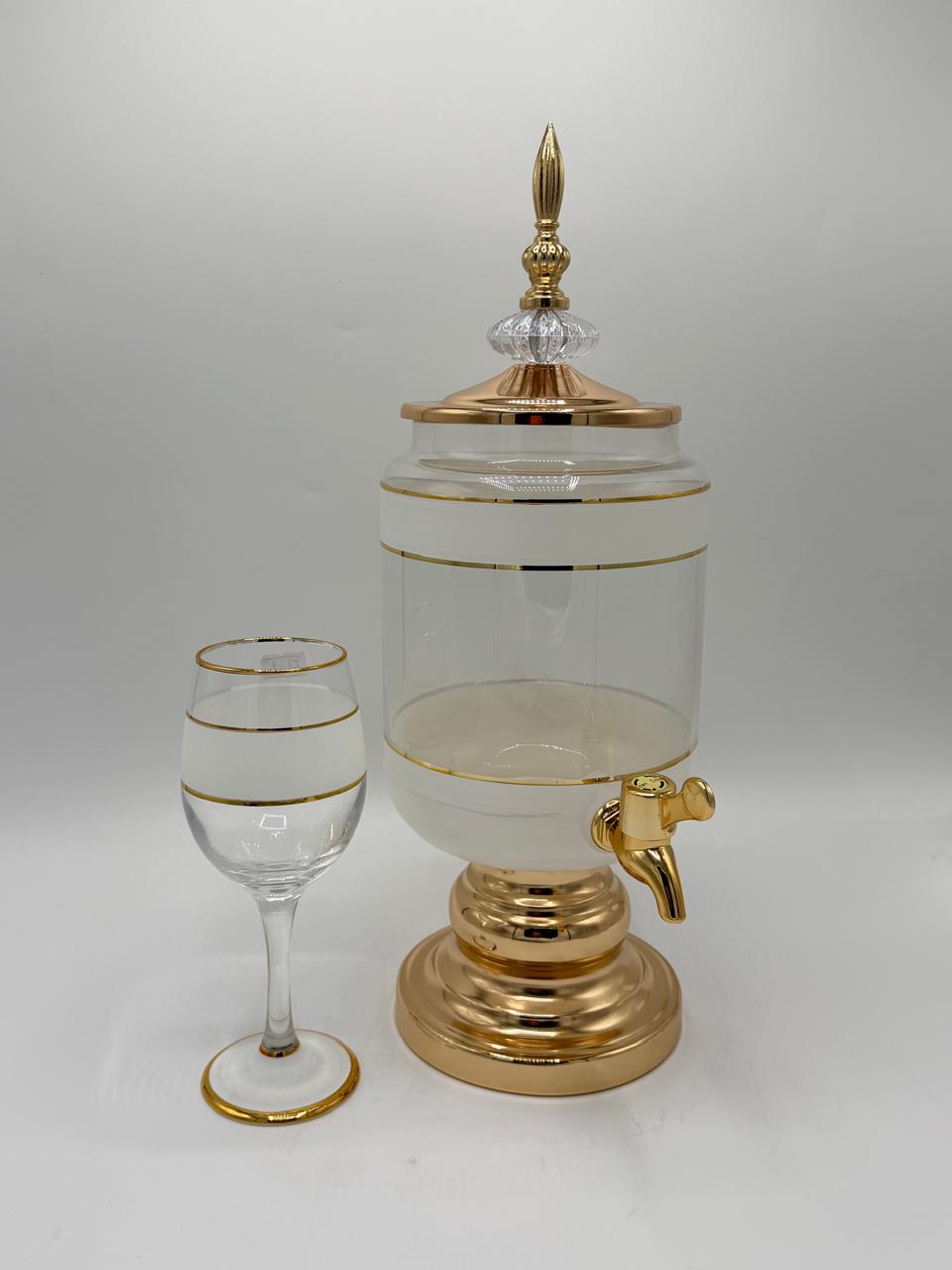 Banded Glass Juice Dispenser & Goblet Set (6 Pcs)