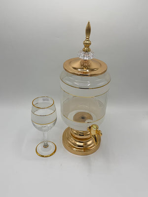 Banded Glass Juice Dispenser & Goblet Set (6 Pcs)