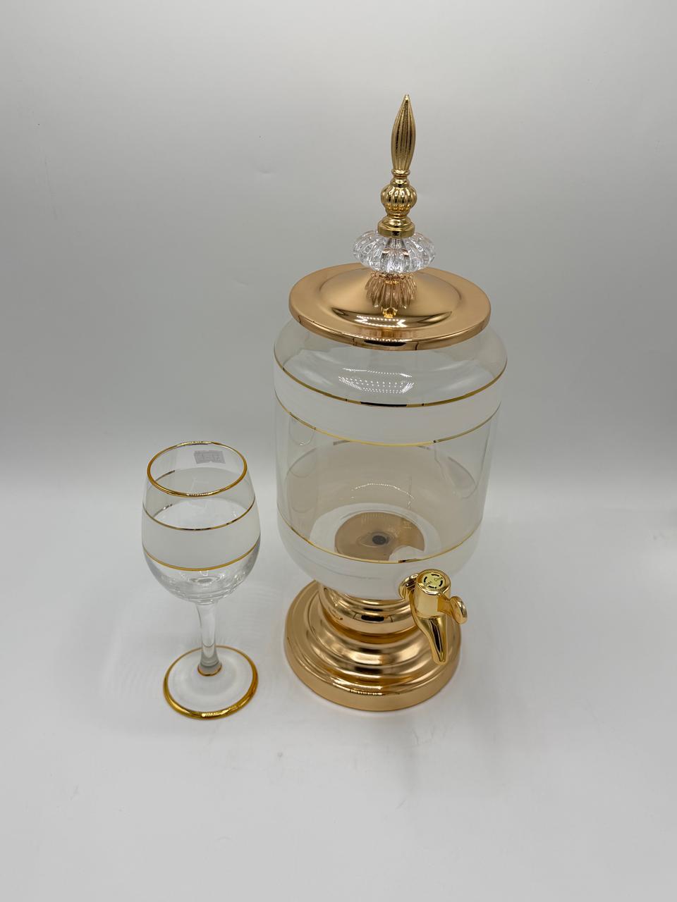 Banded Glass Juice Dispenser & Goblet Set (6 Pcs)