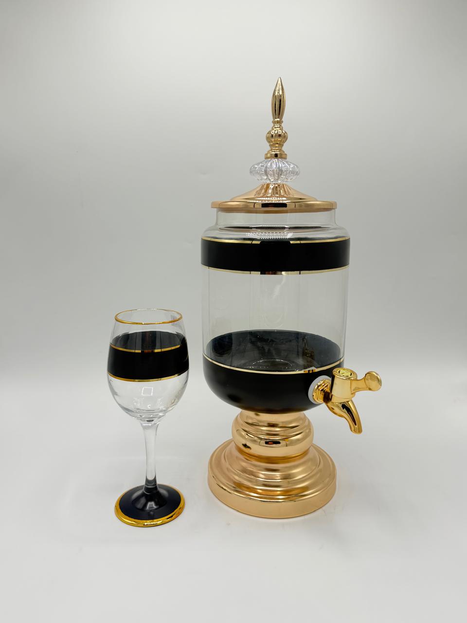 Banded Glass Juice Dispenser & Goblet Set (6 Pcs)
