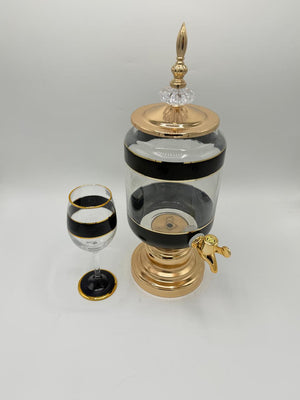 Banded Glass Juice Dispenser & Goblet Set (6 Pcs)