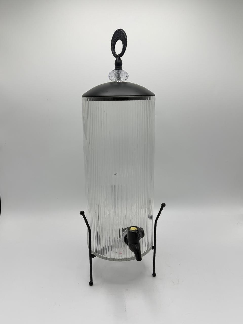 Ribbed Glass Dispenser with Black Wire Stand