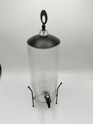 Ribbed Glass Dispenser with Black Wire Stand