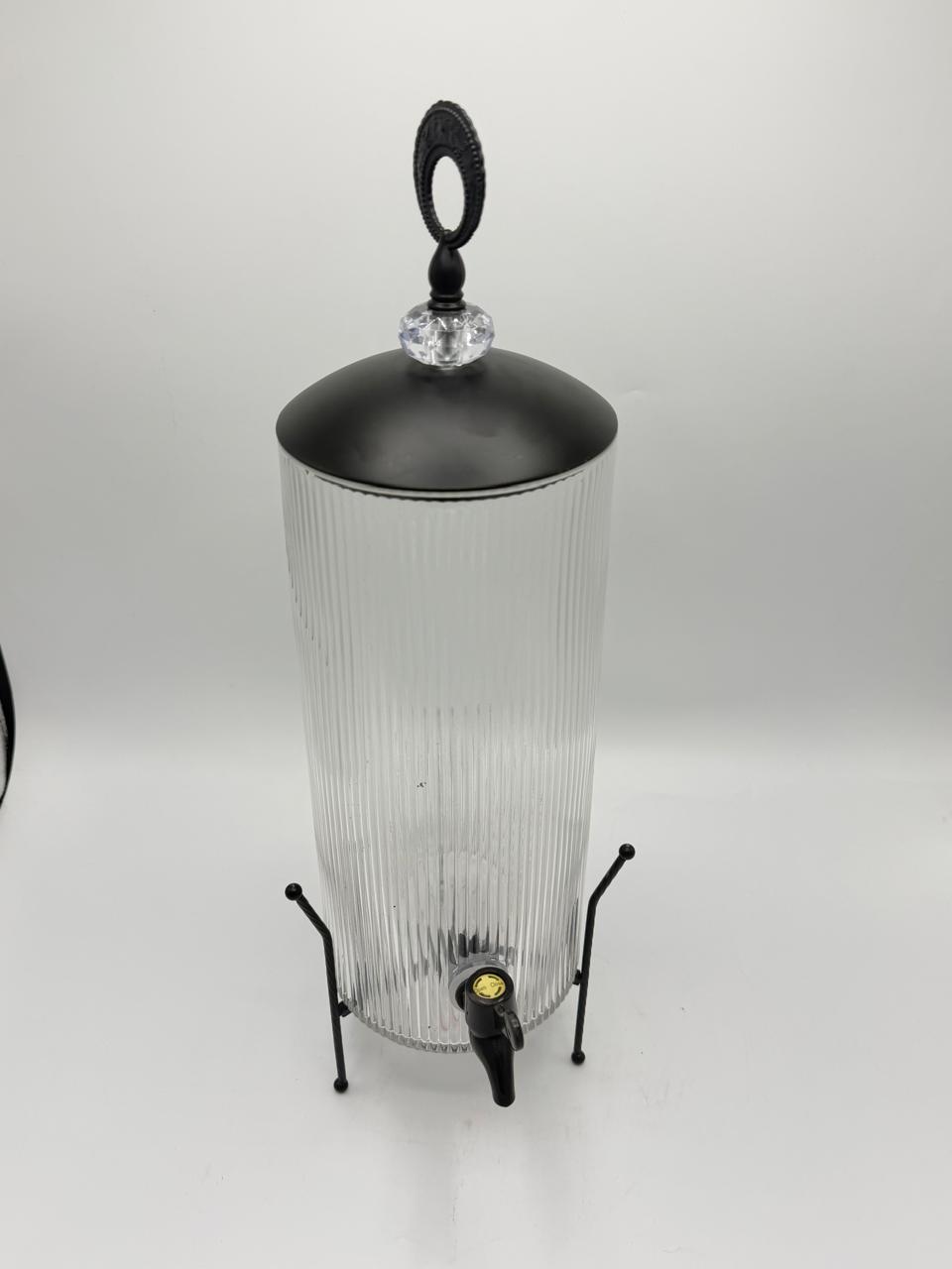 Ribbed Glass Dispenser with Black Wire Stand
