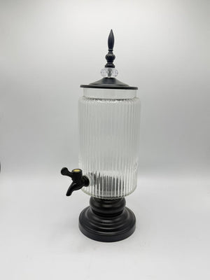 Ribbed Glass Beverage Dispenser with Finial Lid