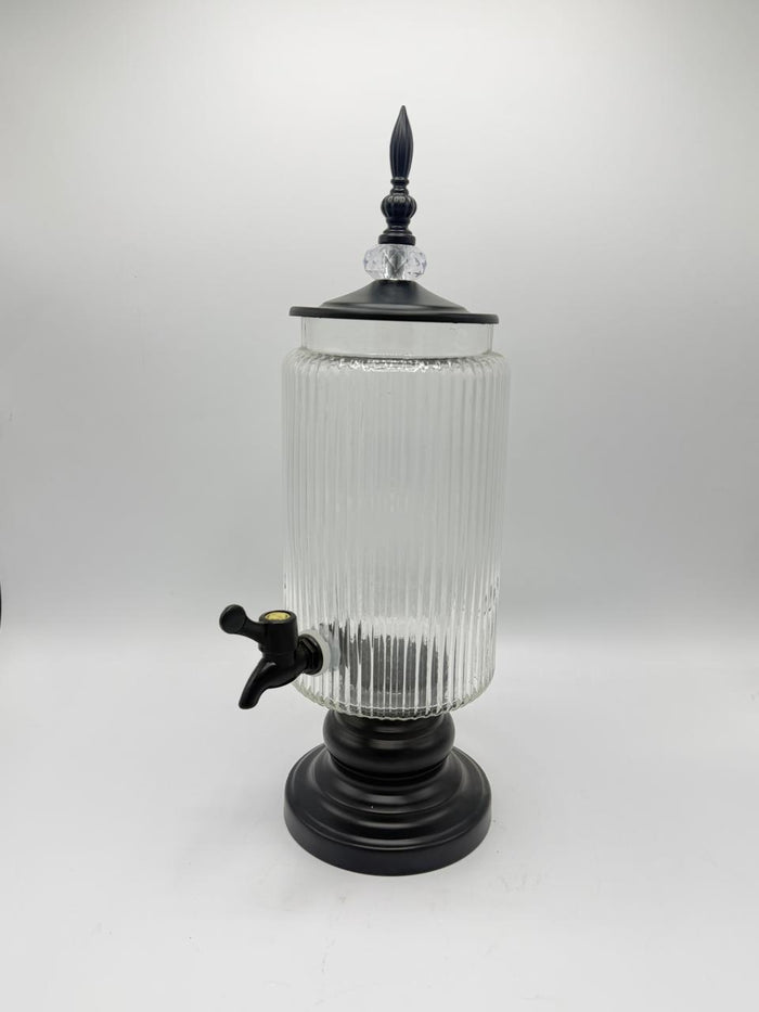 Ribbed Glass Beverage Dispenser with Finial Lid