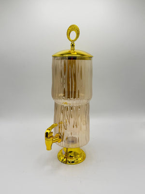 Gold Dome-Lid Ribbed Glass Dispenser