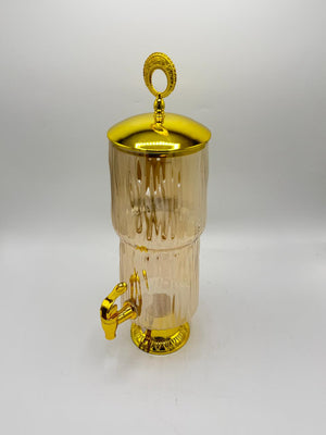 Gold Dome-Lid Ribbed Glass Dispenser