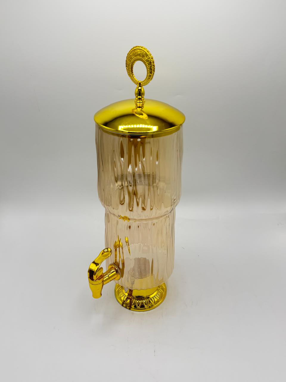 Gold Dome-Lid Ribbed Glass Dispenser