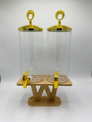 Dual Gold Dispenser Set with Bamboo Stand