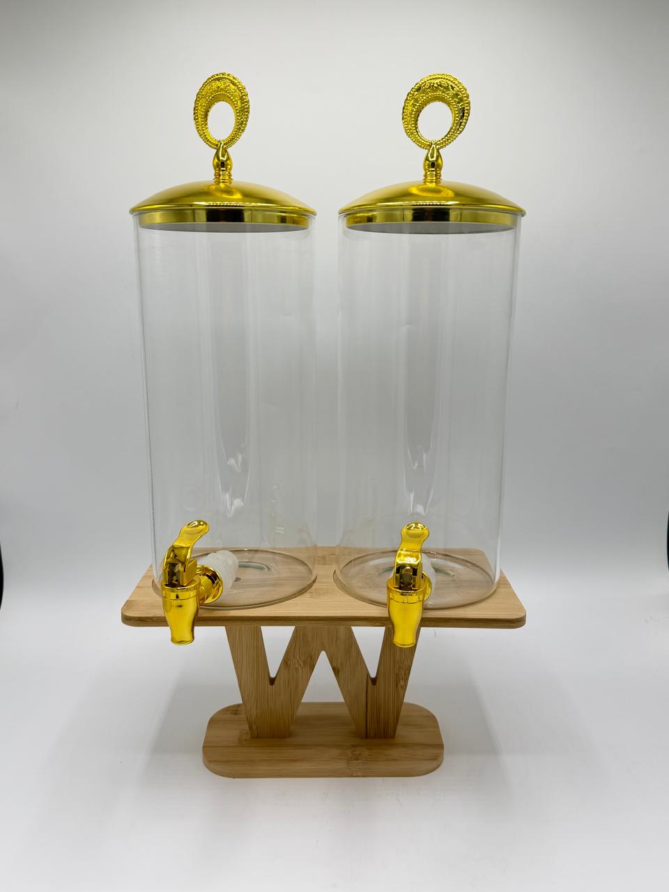 Dual Gold Dispenser Set with Bamboo Stand