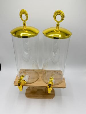 Dual Gold Dispenser Set with Bamboo Stand