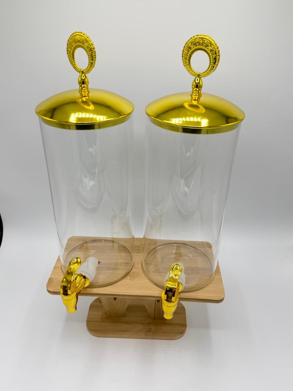 Dual Gold Dispenser Set with Bamboo Stand