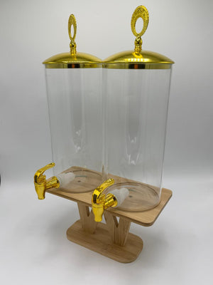 Dual Gold Dispenser Set with Bamboo Stand