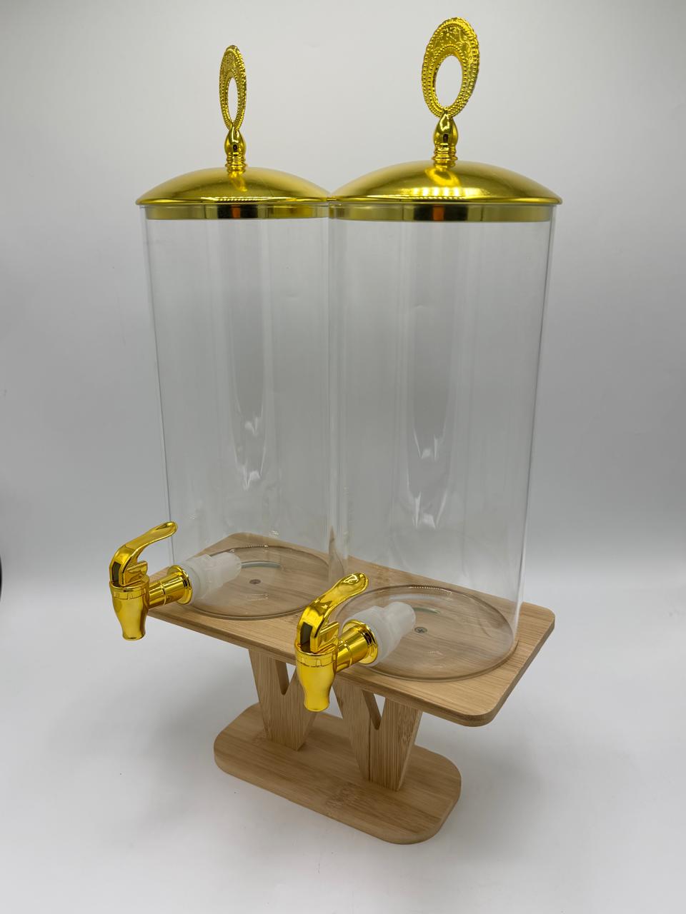 Dual Gold Dispenser Set with Bamboo Stand