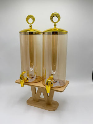 Dual Gold Dispenser Set with Bamboo Stand