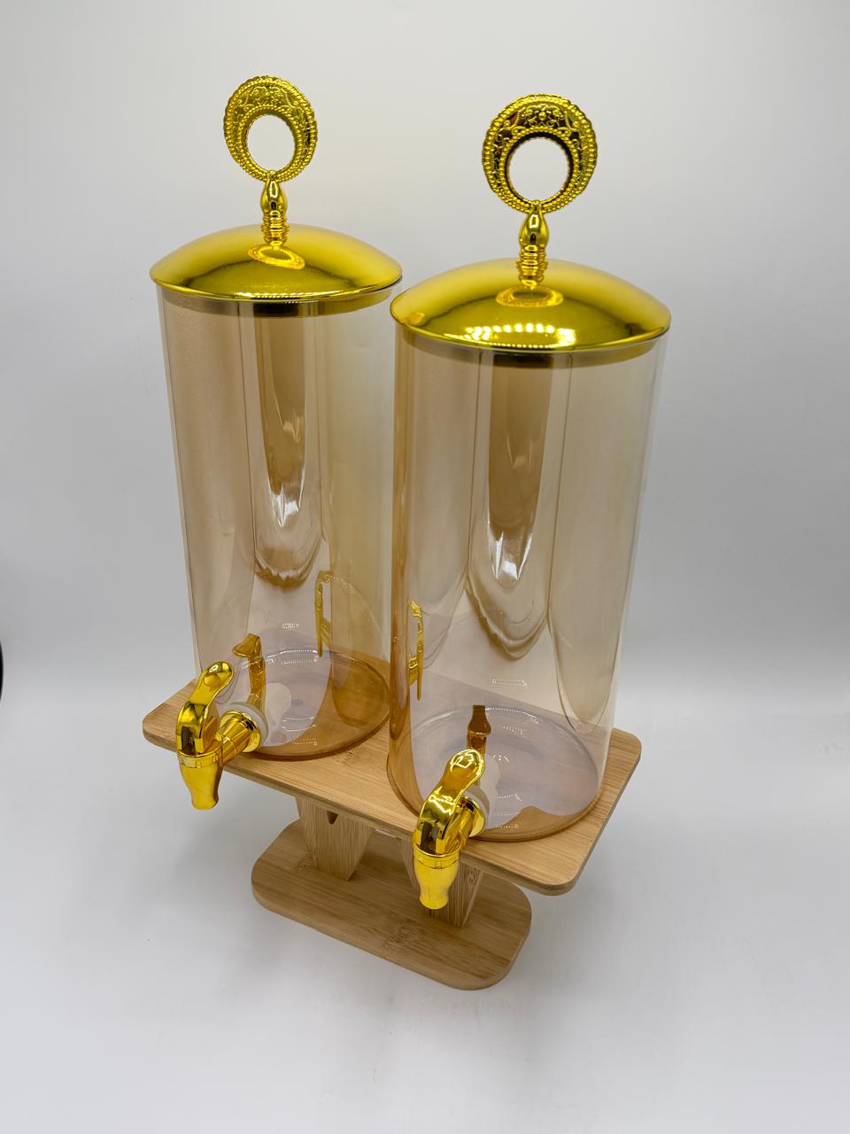 Dual Gold Dispenser Set with Bamboo Stand