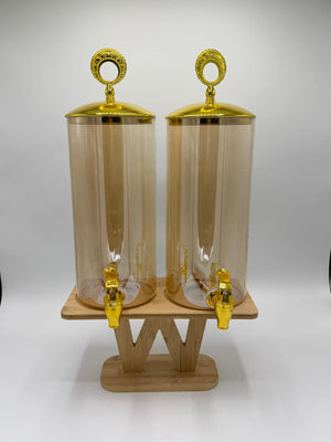 Dual Gold Dispenser Set with Bamboo Stand