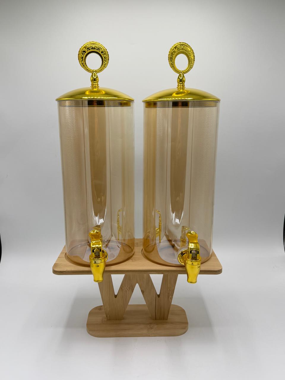 Dual Gold Dispenser Set with Bamboo Stand