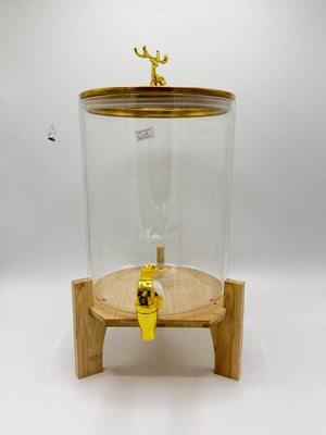 Gold Stag Finial Glass Dispenser on Wood Stand
