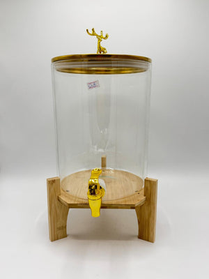 Gold Stag Finial Glass Dispenser on Wood Stand