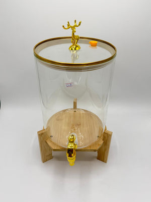 Gold Stag Finial Glass Dispenser on Wood Stand