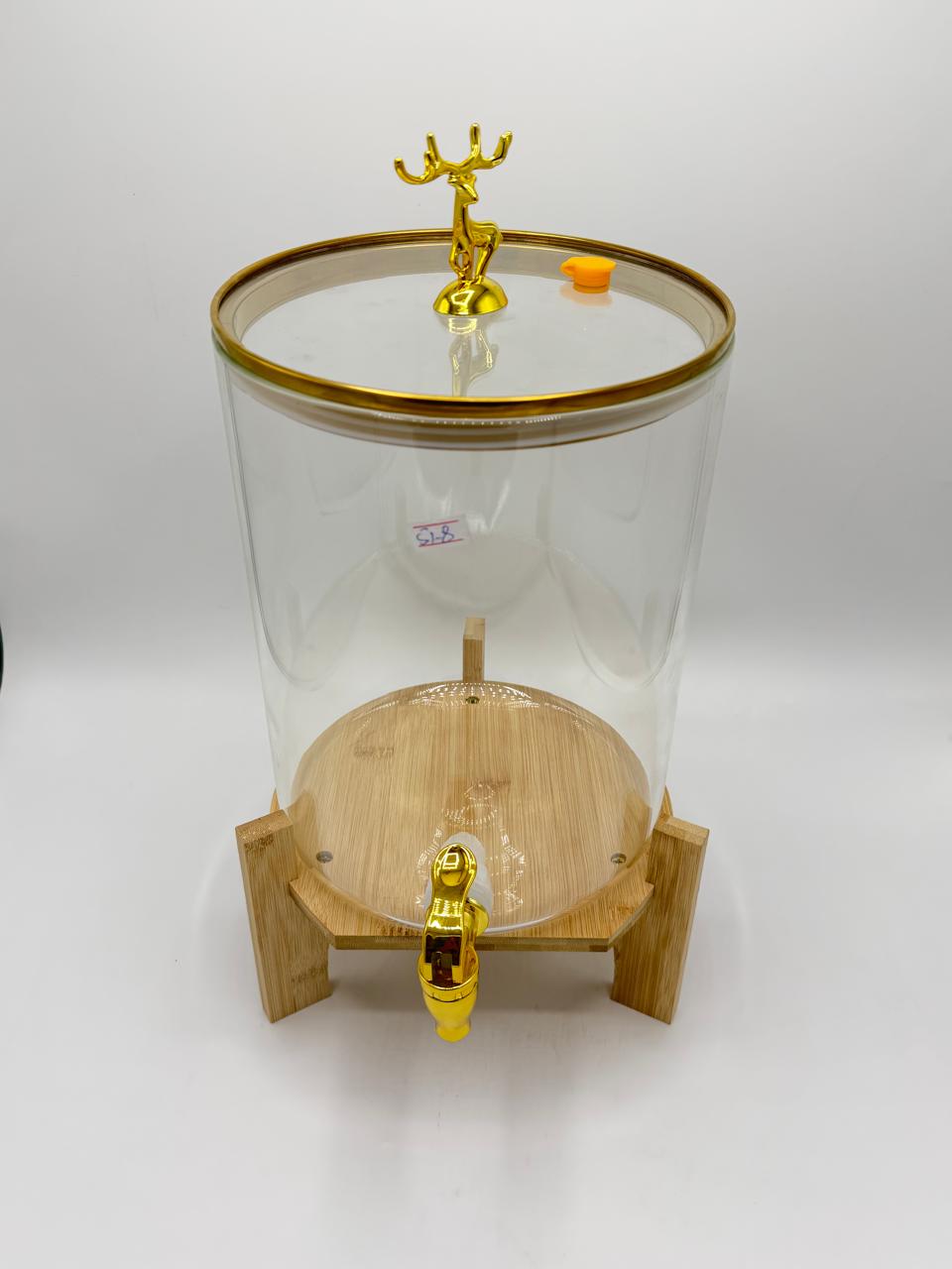 Gold Stag Finial Glass Dispenser on Wood Stand