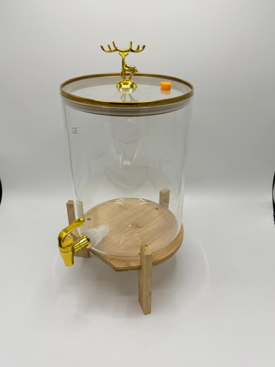 Gold Stag Finial Glass Dispenser on Wood Stand