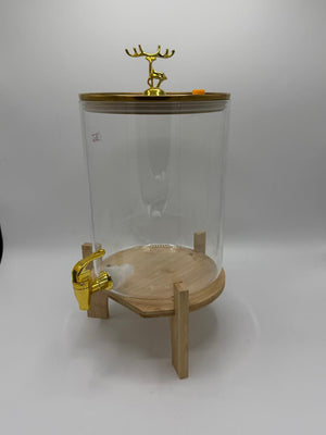 Gold Stag Finial Glass Dispenser on Wood Stand