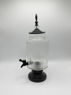 Ribbed Glass Beverage Dispenser with Finial Lid