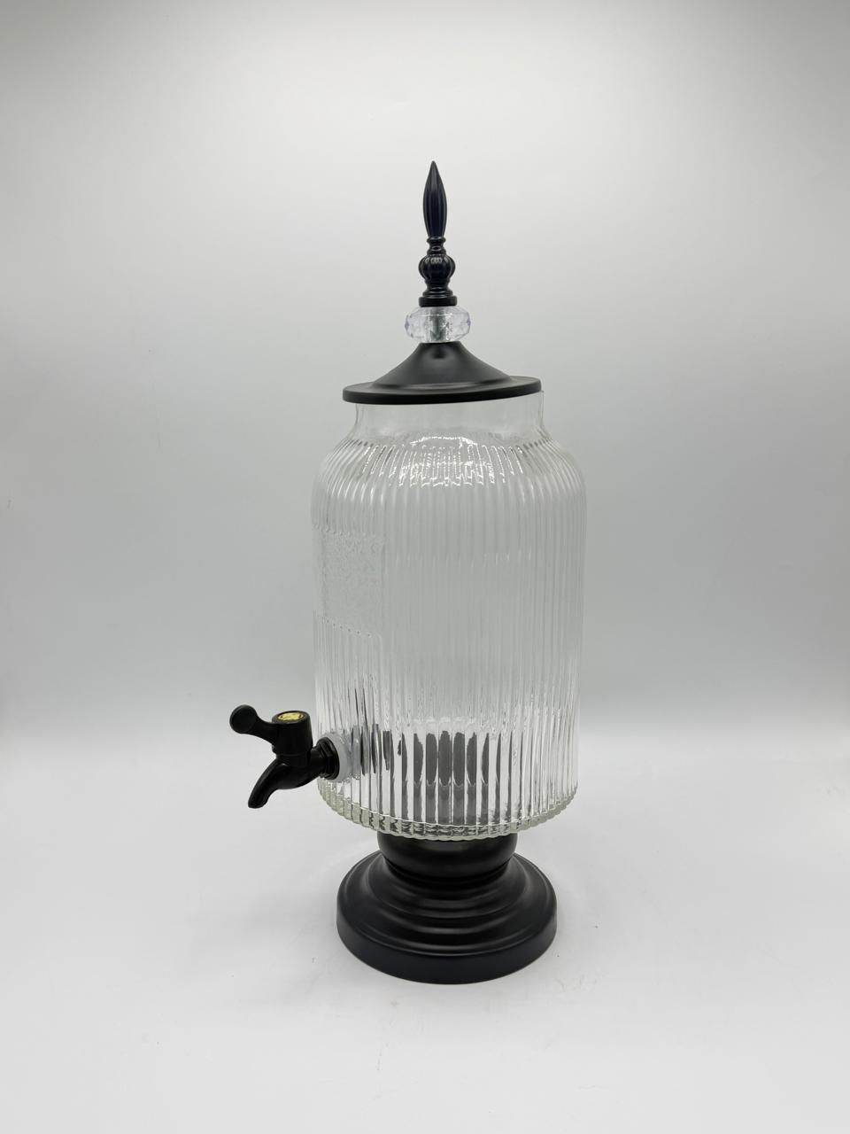 Ribbed Glass Beverage Dispenser with Finial Lid