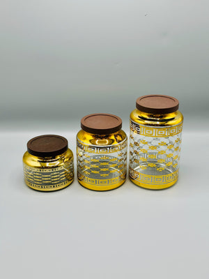 Golden Pattern Glass Jar Set of 3