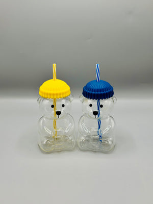 Teddy Bear Glass Sipper with Straw