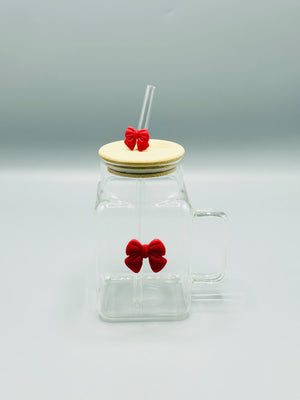 Bow Glass Sipper Mug with Bamboo Lid