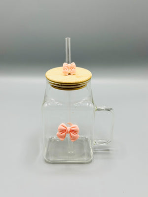 Bow Glass Sipper Mug with Bamboo Lid
