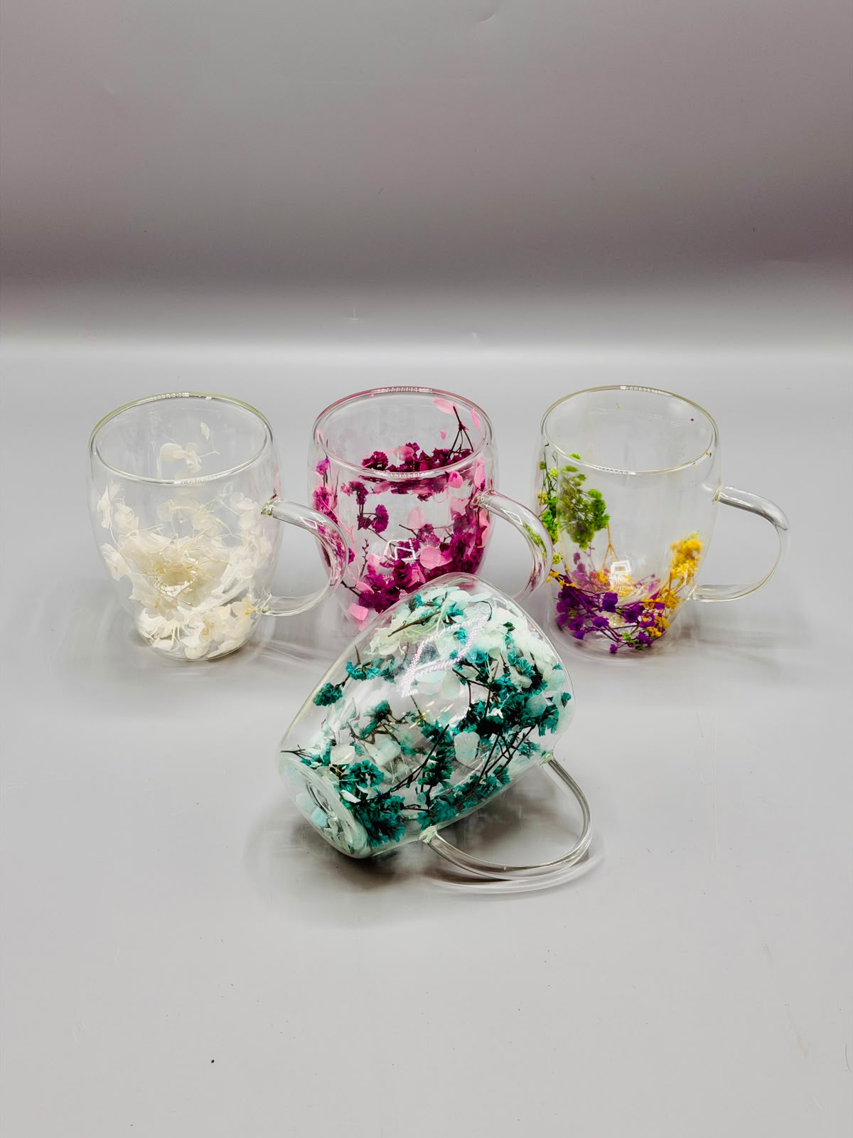 Dried Flower Double Wall Glass Mug