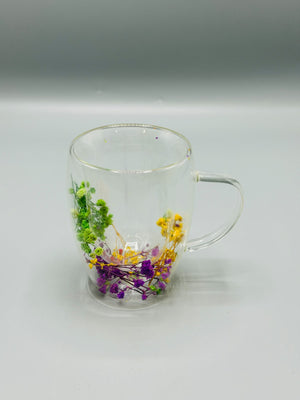 Dried Flower Double Wall Glass Mug