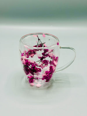 Dried Flower Double Wall Glass Mug