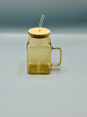 Square Glass Sipper Mug with Bamboo Lid