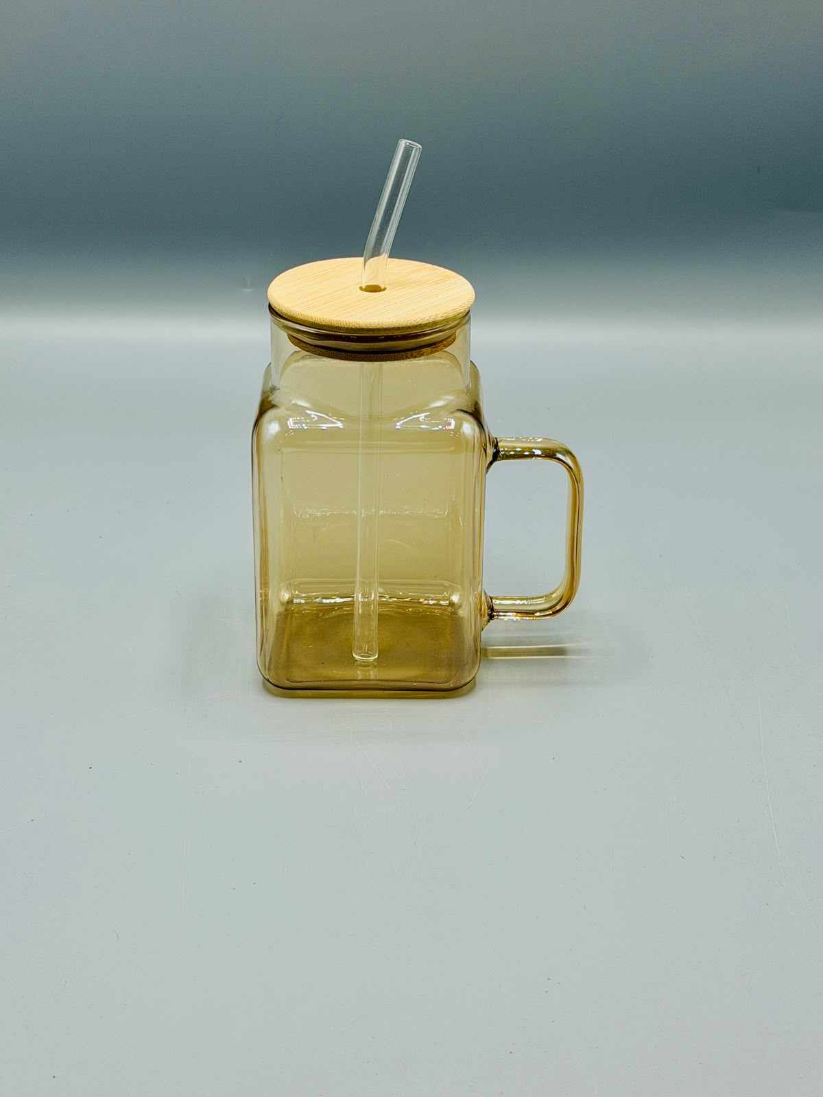 Square Glass Sipper Mug with Bamboo Lid
