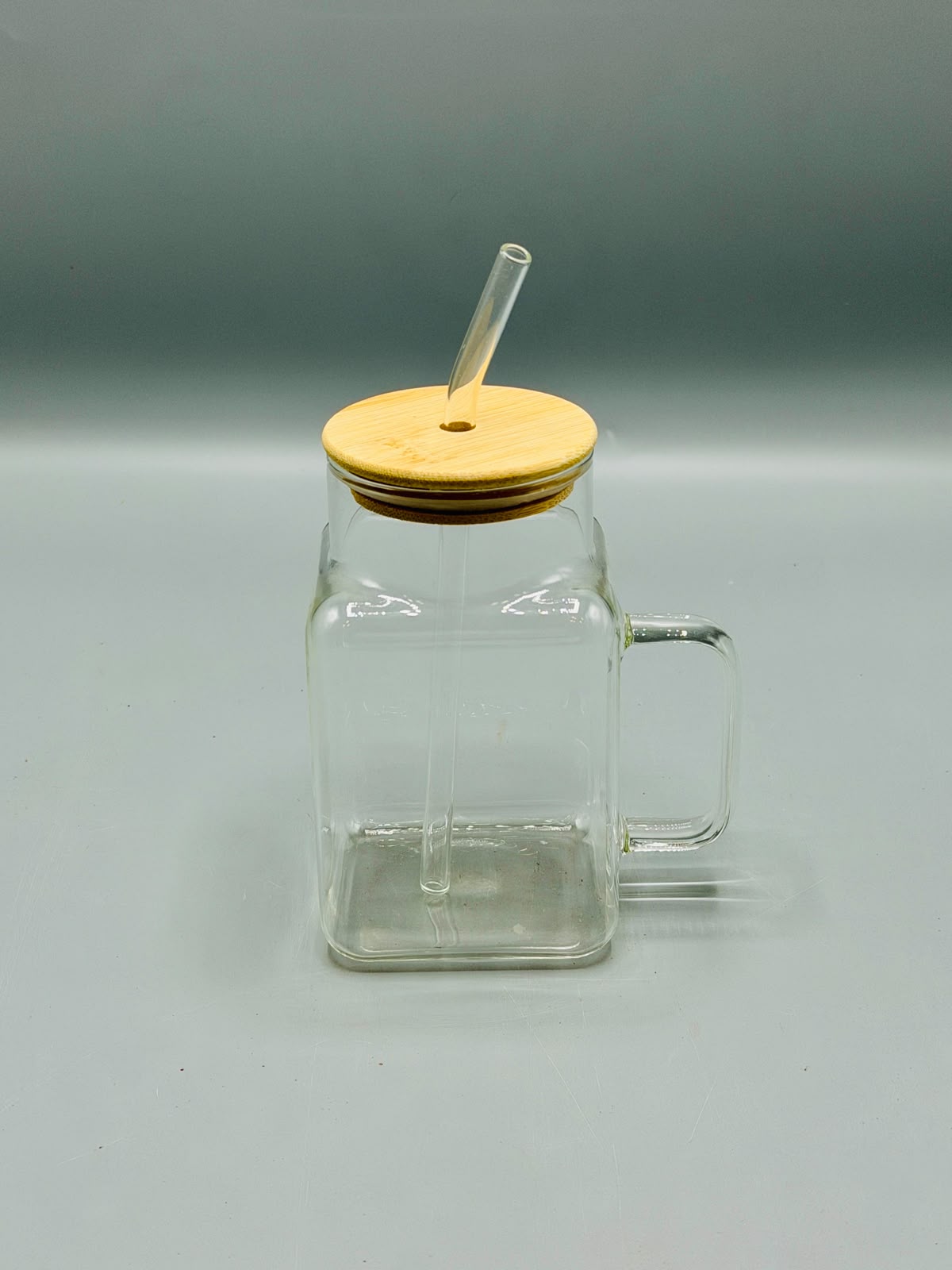 Square Glass Sipper Mug with Bamboo Lid