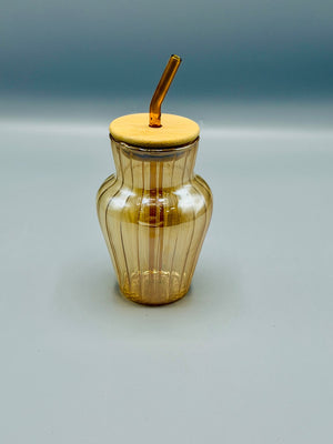 Amber Vase Glass Sipper with Bamboo Lid