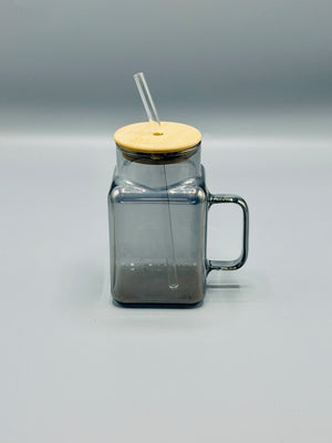 Square Glass Sipper Mug with Bamboo Lid
