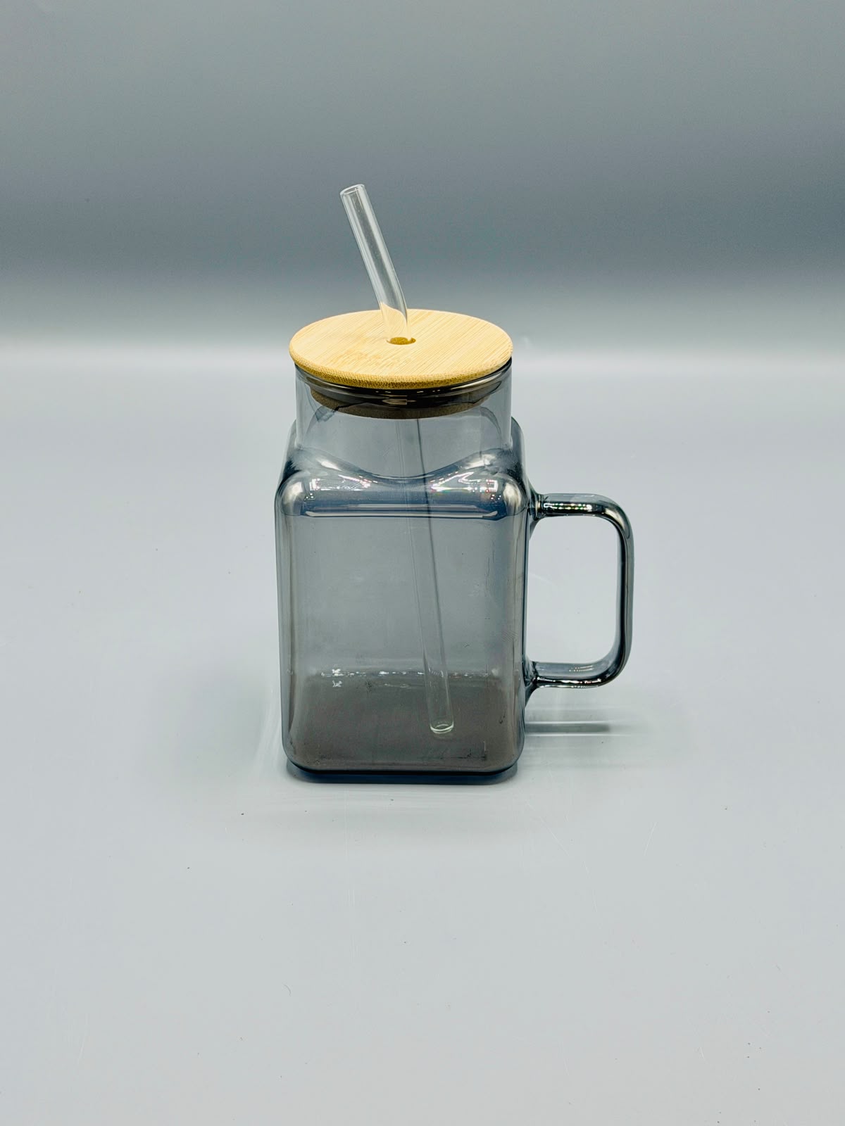Square Glass Sipper Mug with Bamboo Lid