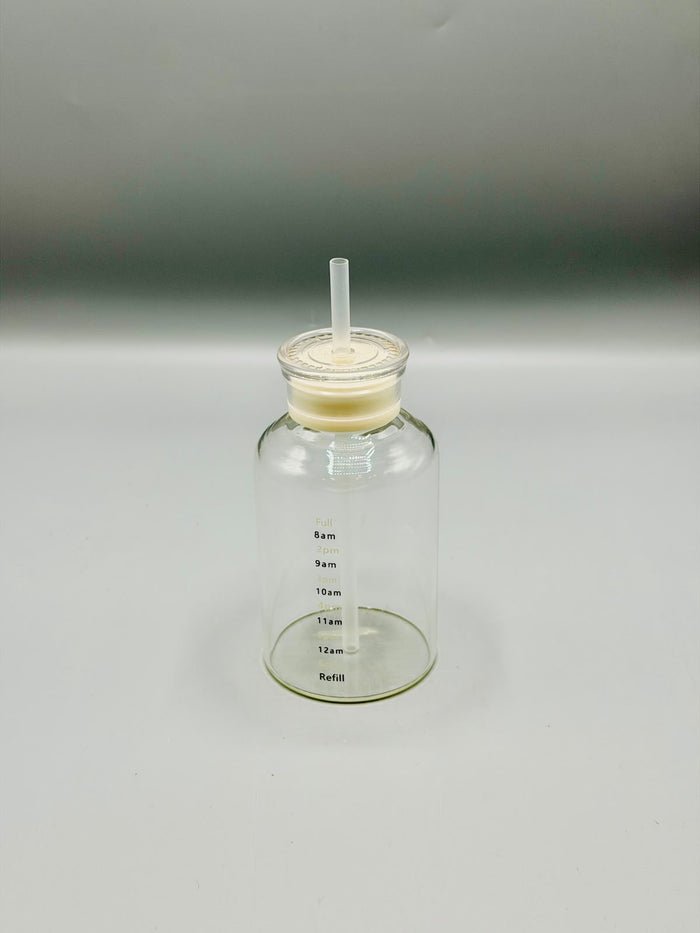 Time marker glass water bottle