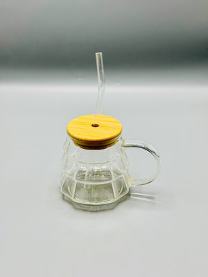 Ribbed Glass Sipper Mug with Bamboo Lid