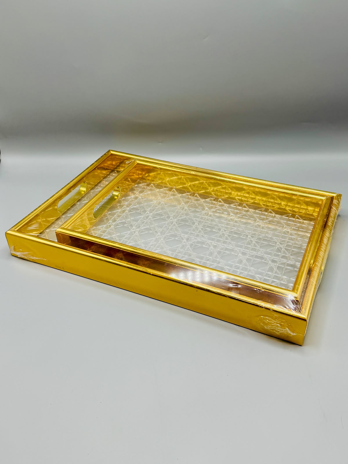 Crystal Gold Serving Tray Set