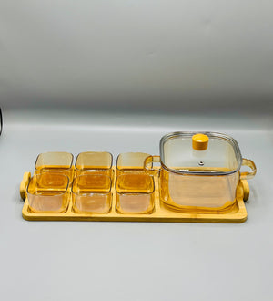 Bamboo Tray Glass Bowl Set