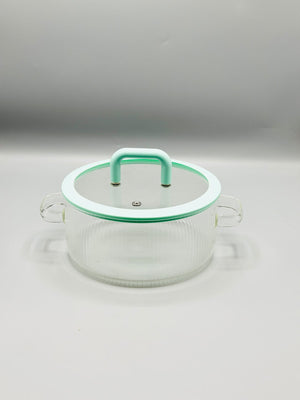 Mint Ribbed Glass Pot